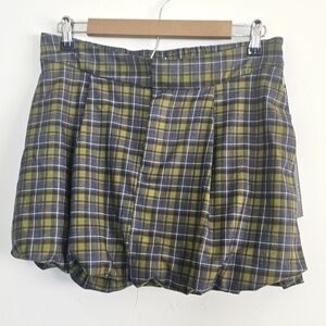 Emerson Lang Clueless Plaid Grey/Green Balloon Preppy Mini Skirt Women Size L